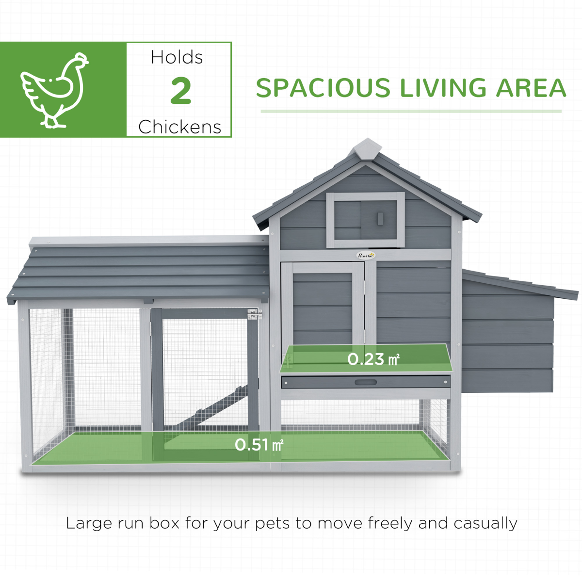 PawHut Small Chicken Coop with Outdoor Run and Nesting Box, Grey, 150.5 x 54 x 87 cm
