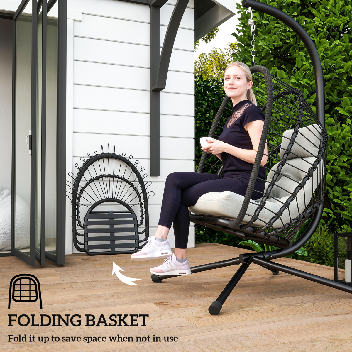 Outsunny Steel Frame Garden Storage Basket and Seat with Padded Cushion