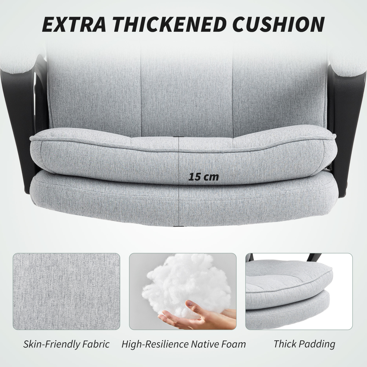 HOMCOM Light Grey Fabric Office Chair, Adjustable Swivel Desk Chair