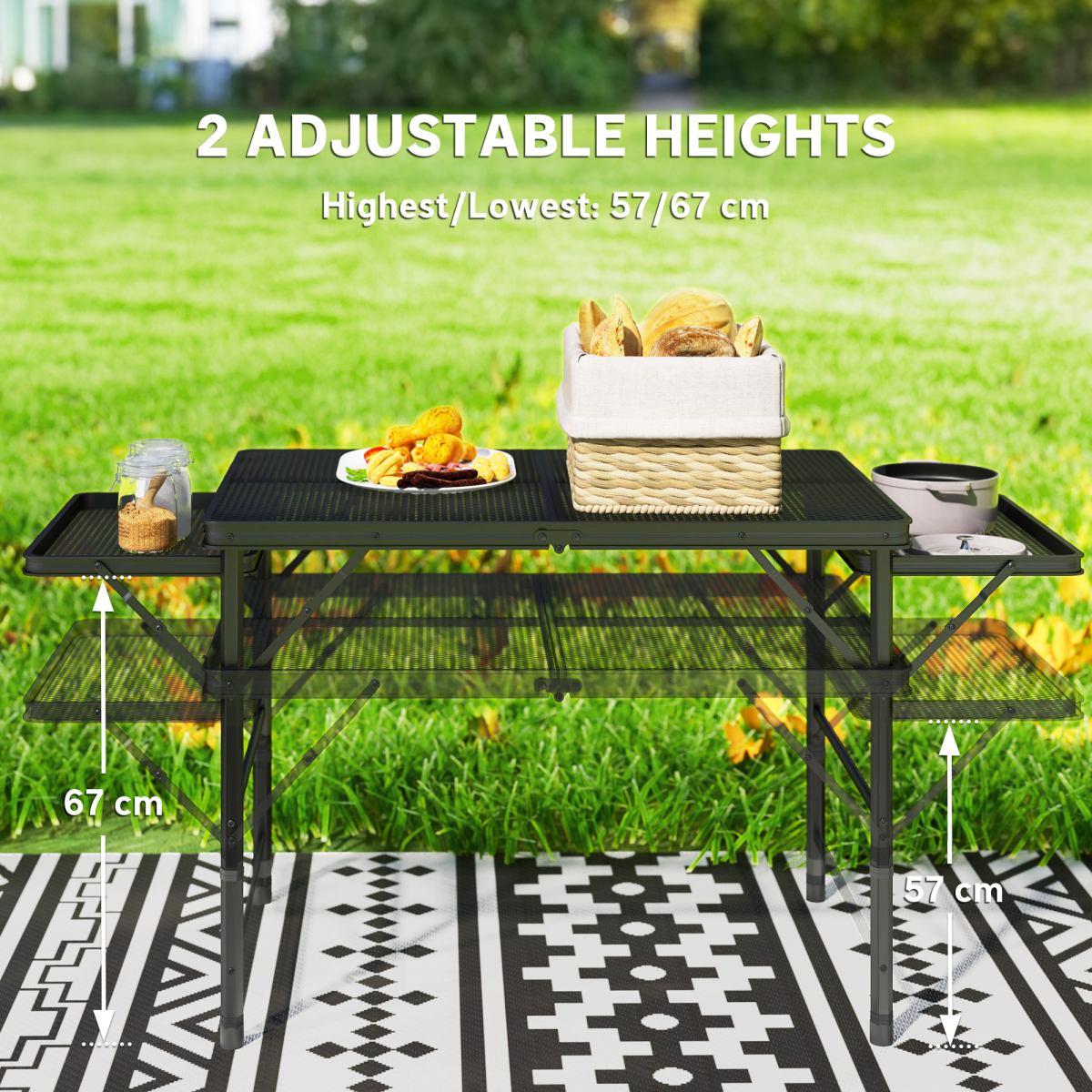Outsunny 4.5ft Portable Foldable Height Adjustable Picnic Table