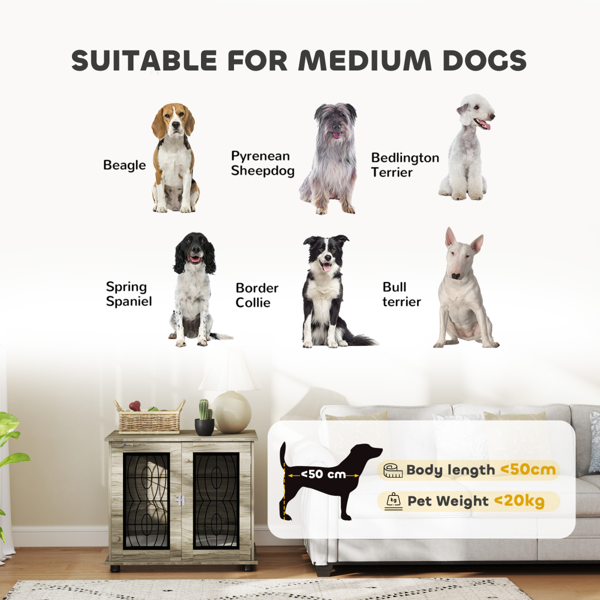 PawHut Dog Crate Furniture End Table for Medium Dogs with Cushion