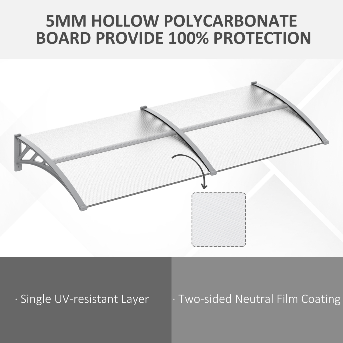 Outsunny Clear Polycarbonate Door Canopy Awning with UV-Resistant Layer, PP Bracket, Wall Mount Kit for Windows, Doorways and Balconies