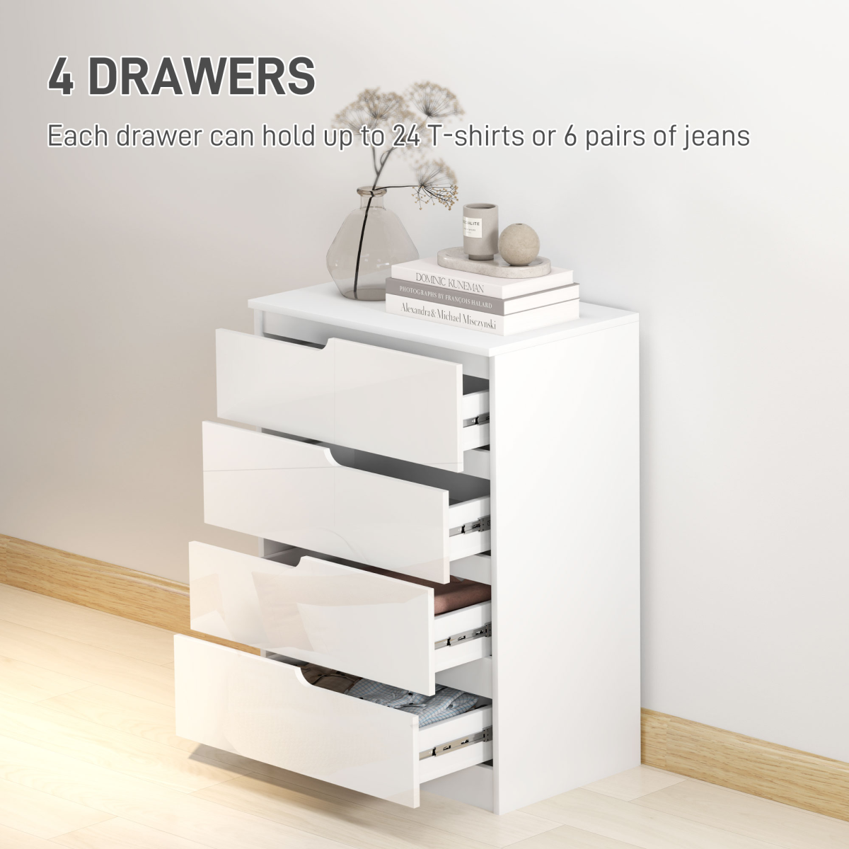 HOMCOM 4-Drawer Chest of Drawers, White, 60 x 40 x 85cm