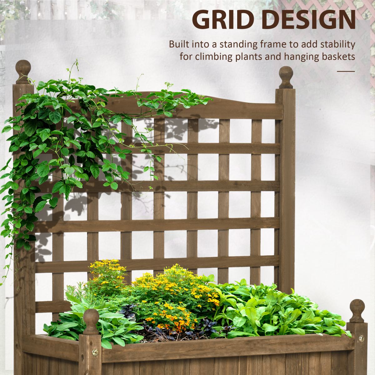 Outsunny Garden Planter Box with Trellis, Freestanding Brown