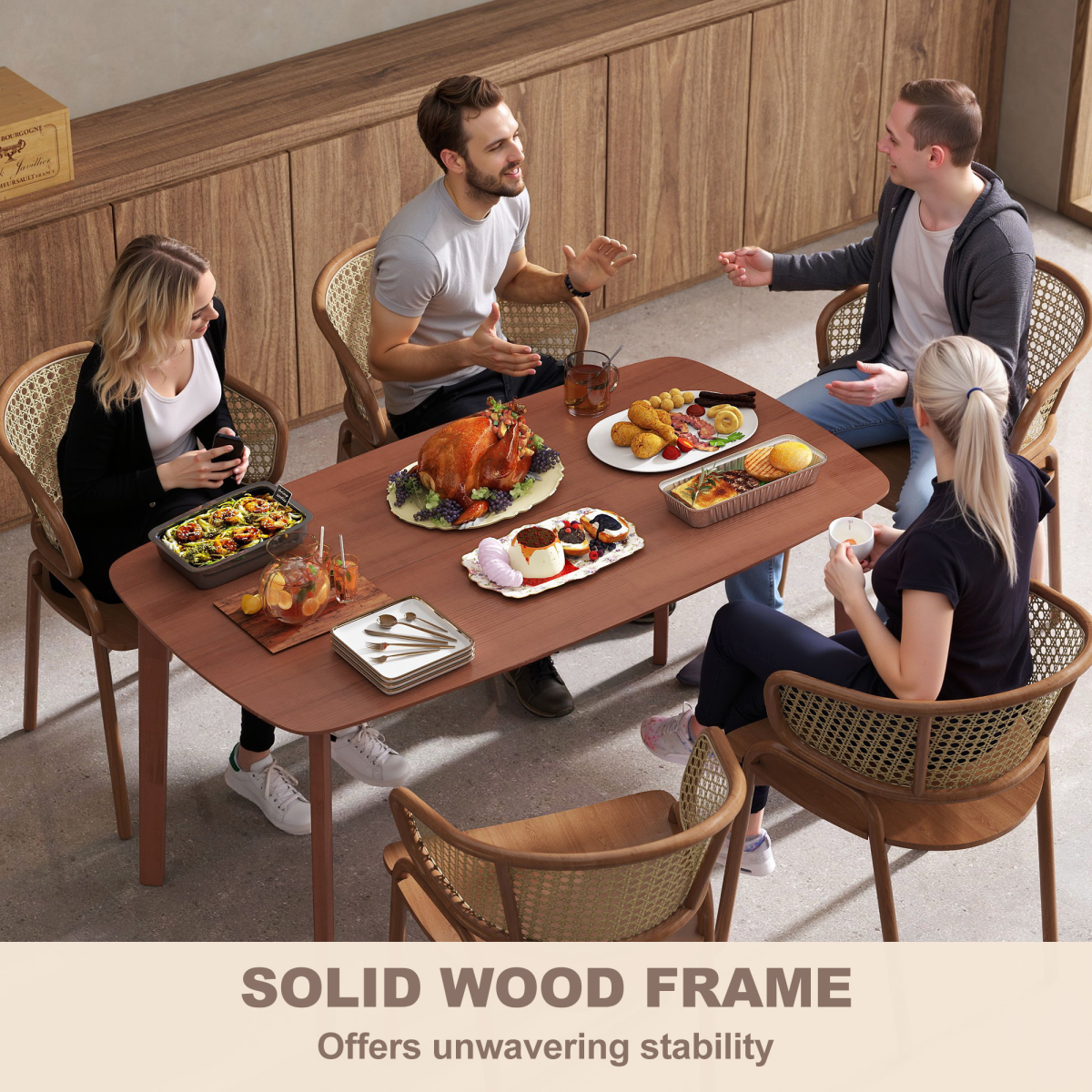 HOMCOM 150cm Rectangular Dining Table, Solid Wood Frame, Light Brown