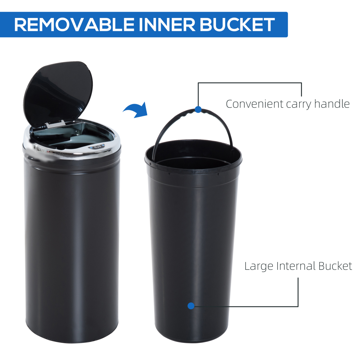 HOMCOM 42L Stainless Steel Sensor Trash Can with Removable Inner Bucket, Black