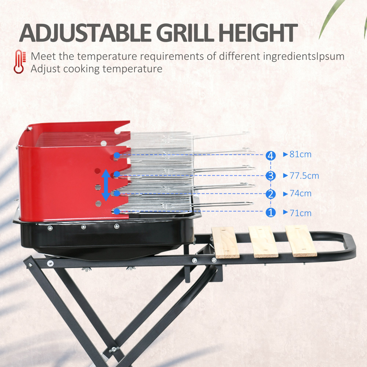 Outsunny Foldable Charcoal BBQ Grill with Wheels, Black Enamel, Adjustable Grill Height