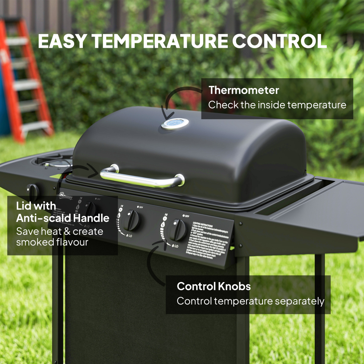 Outsunny 4-Burner Gas BBQ Grill with Side Burner and Lid, Black