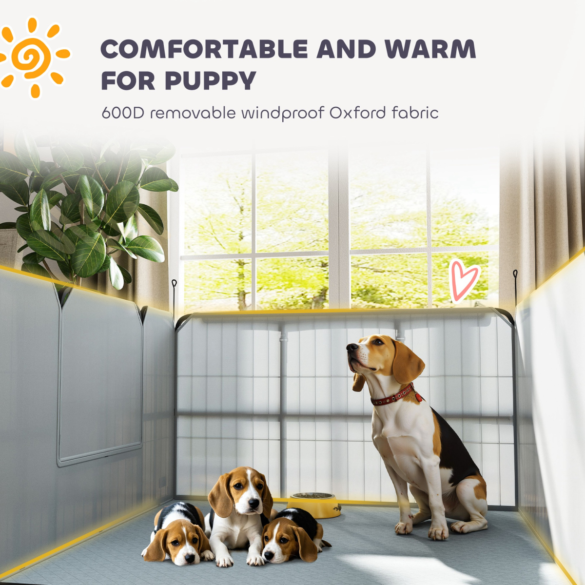 PawHut Dog Whelping Box with Washable Pee Pad, Steel, Black