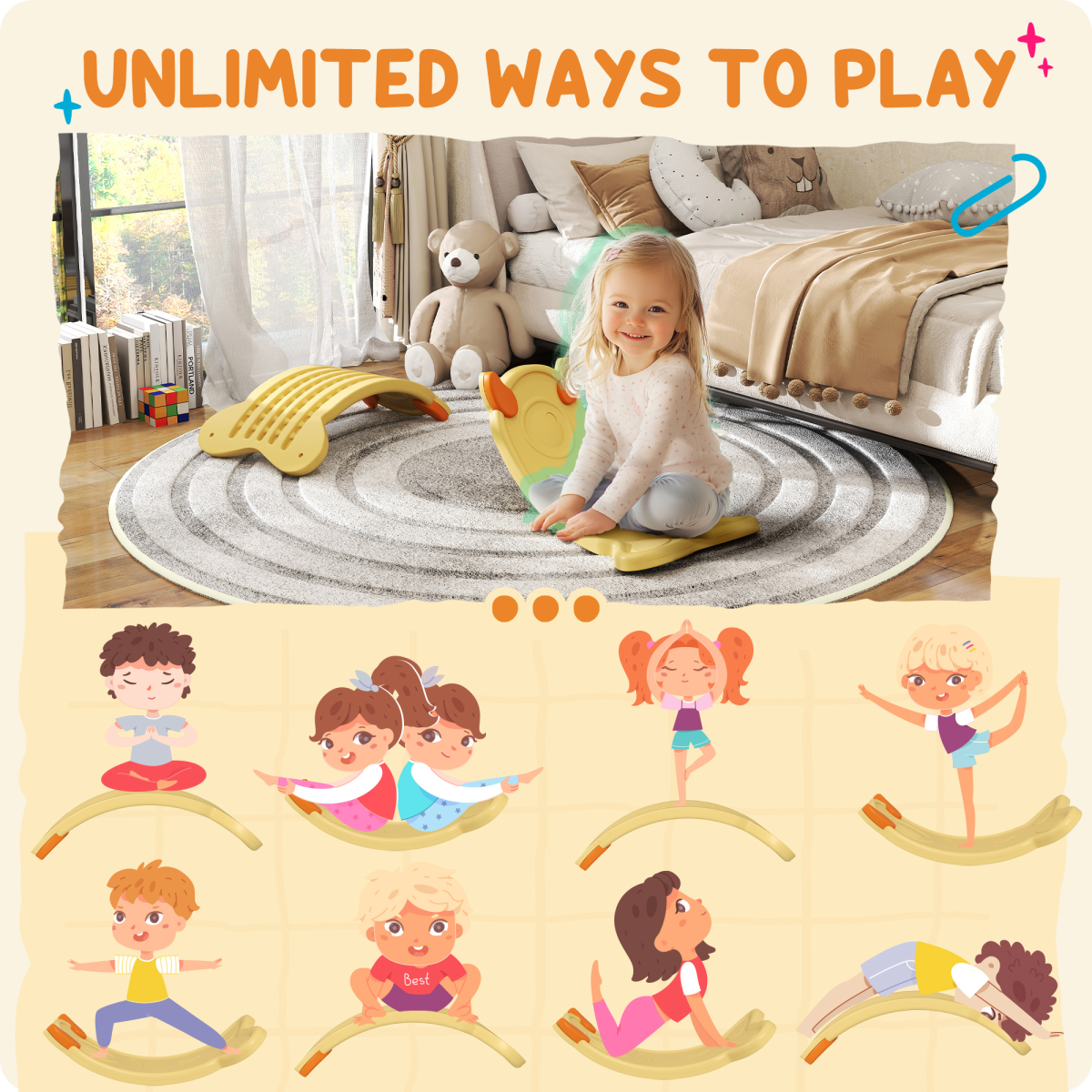 AIYAPLAY Kids Balance Board for Training & Sensory Play, Yellow
