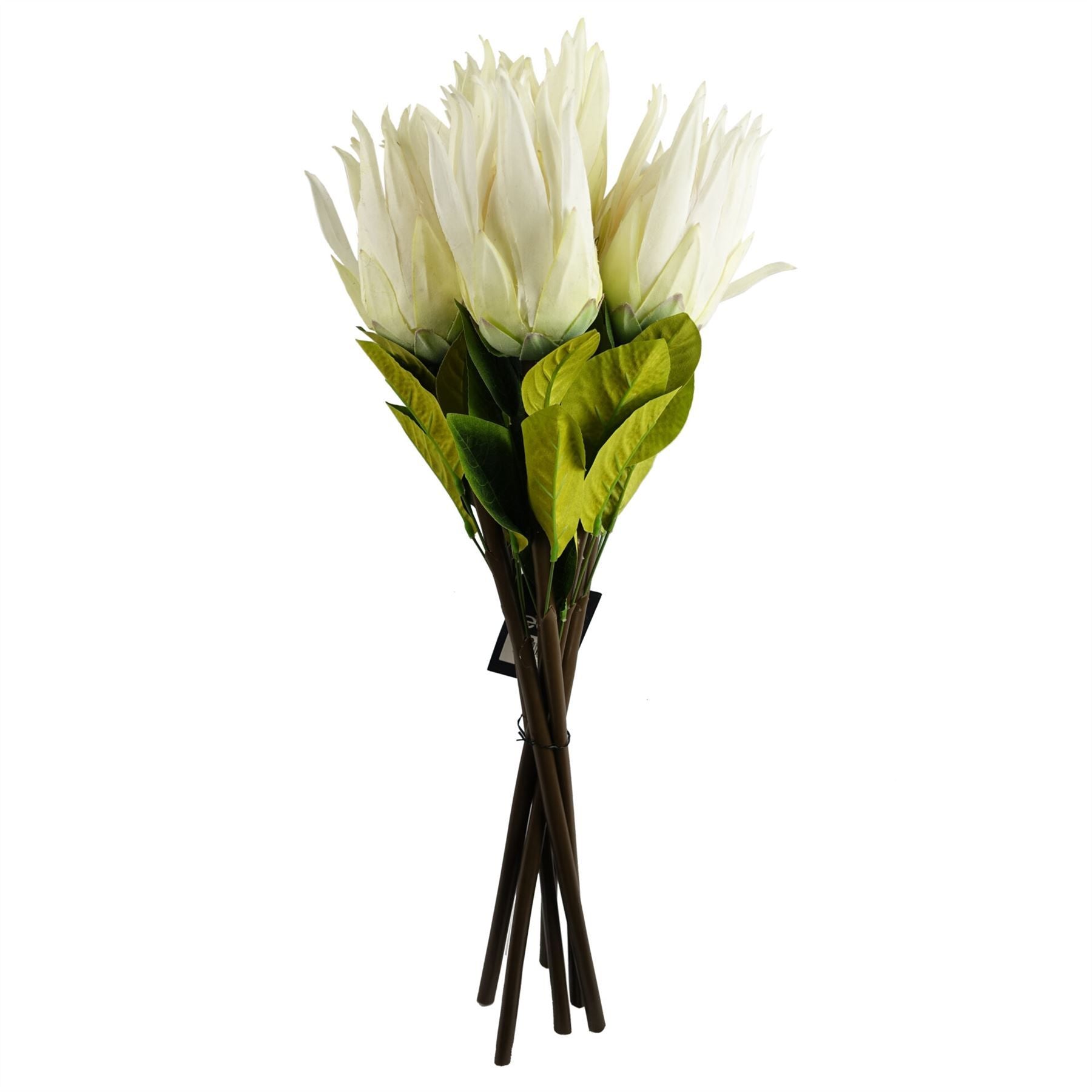 Leaf 65cm Artificial White Protea Sugarbush Flower Stem with Silk Petals and Leaves