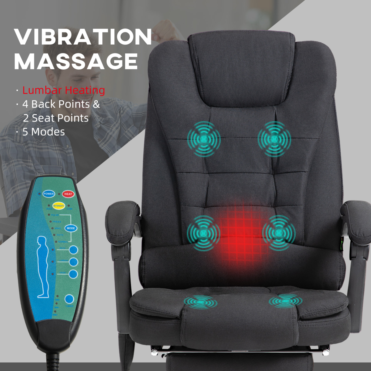 Vinsetto Massage Office Chair with Heat, Recline & Footrest, Black