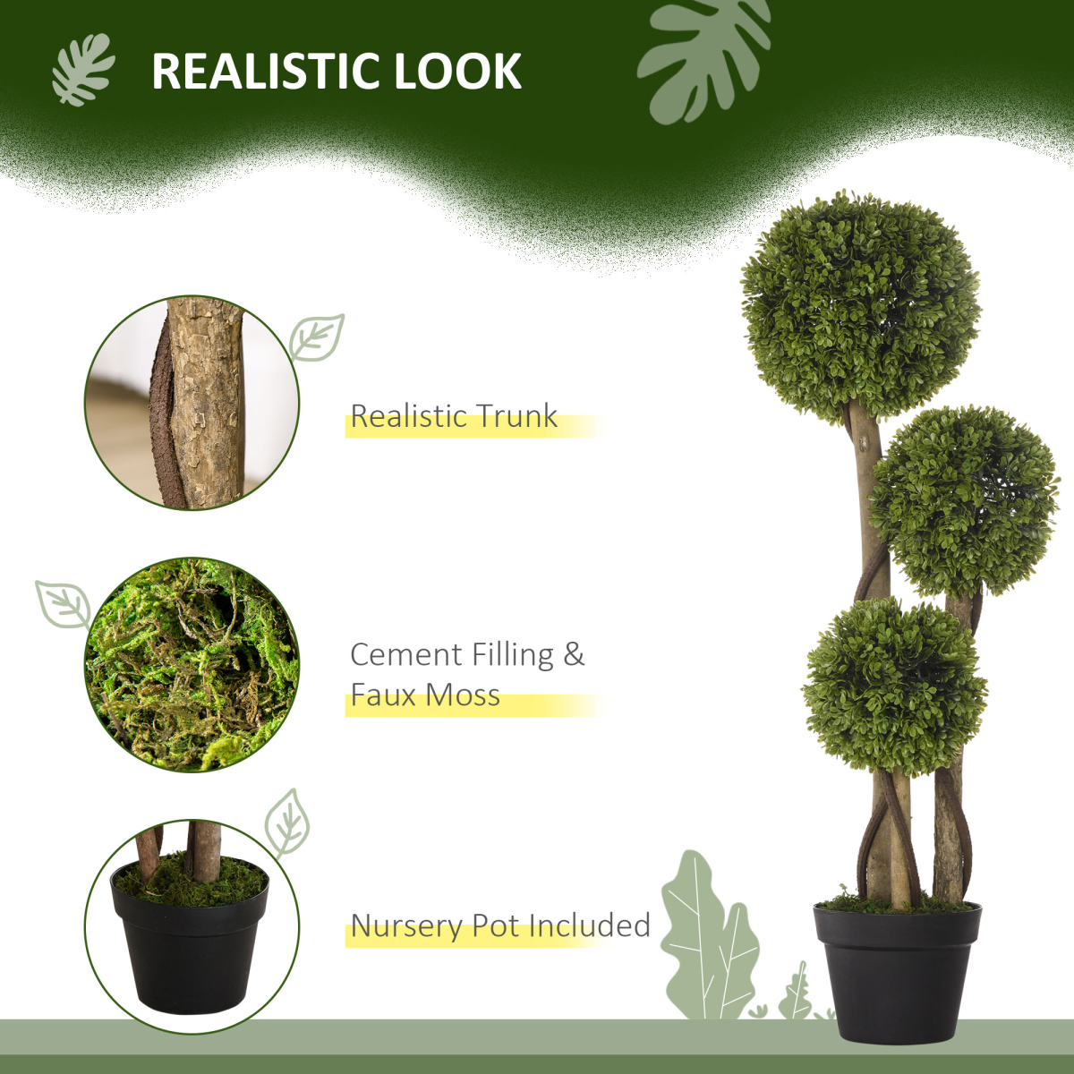 Potted Artificial Plants Boxwood Ball Topiary Trees Indoor Outdoor, 90cm