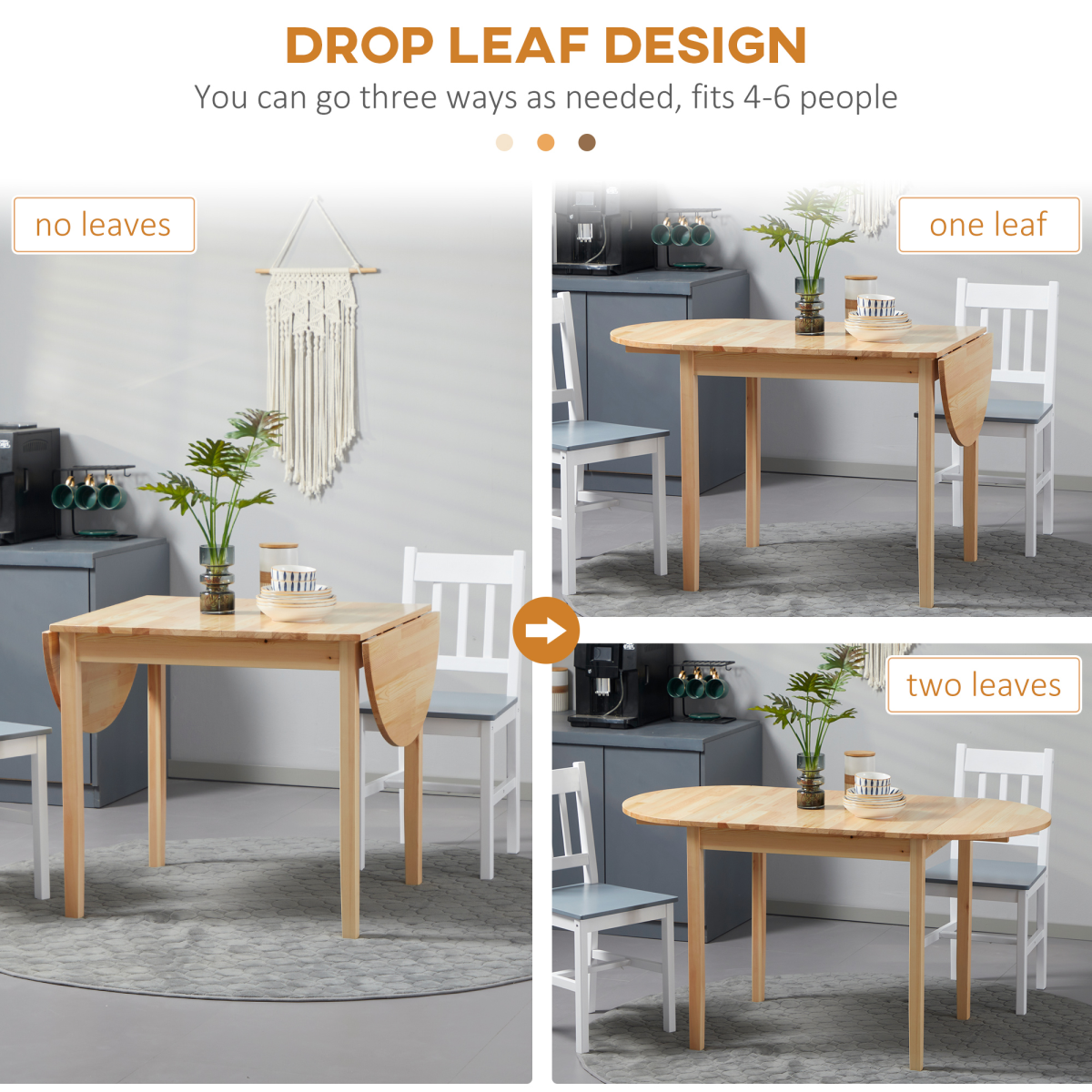 HOMCOM Expandable Pinewood Drop Leaf Dining Table for 4-6, Natural Finish