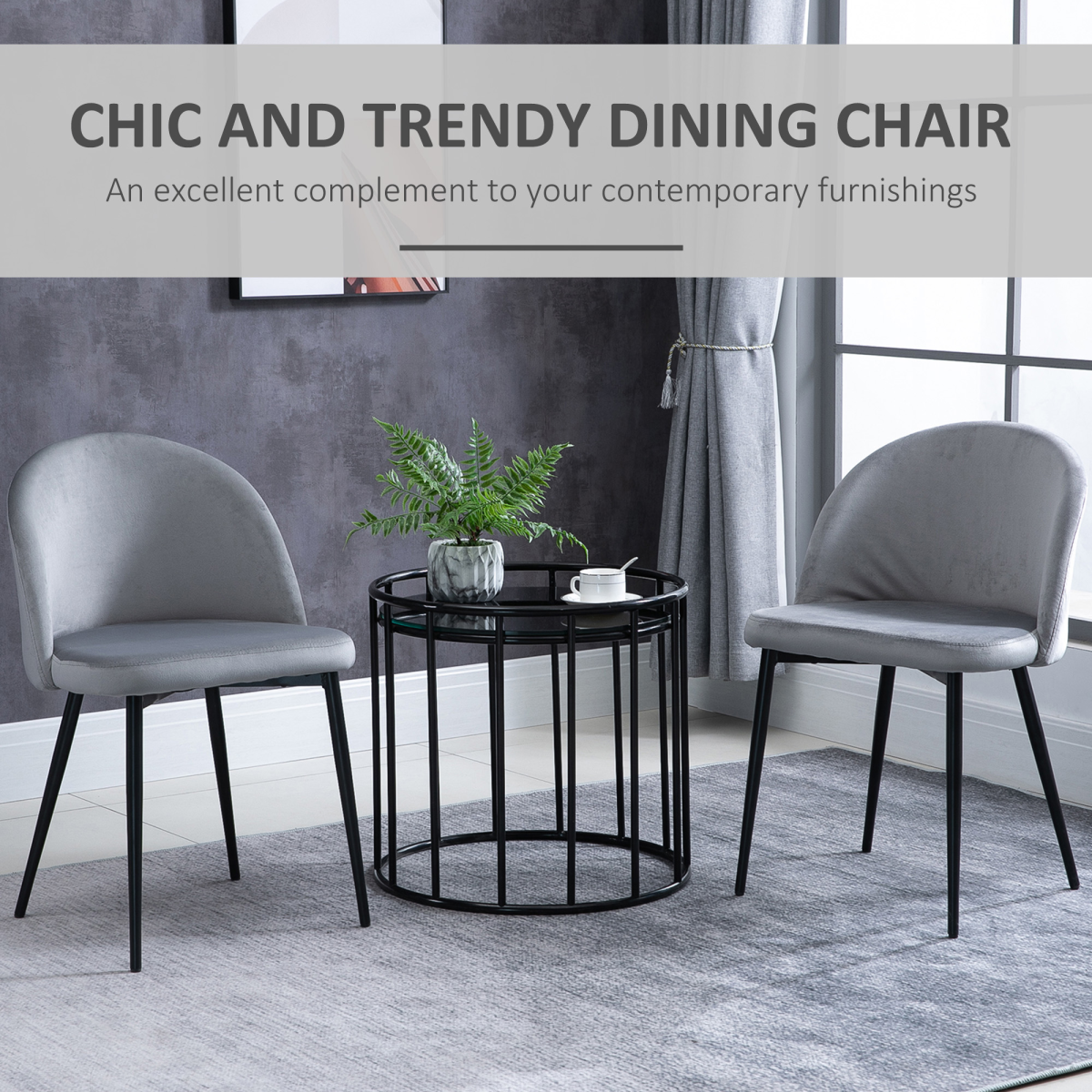 Set of 2 Modern Upholstered Grey Bucket Seat Dining Chairs
