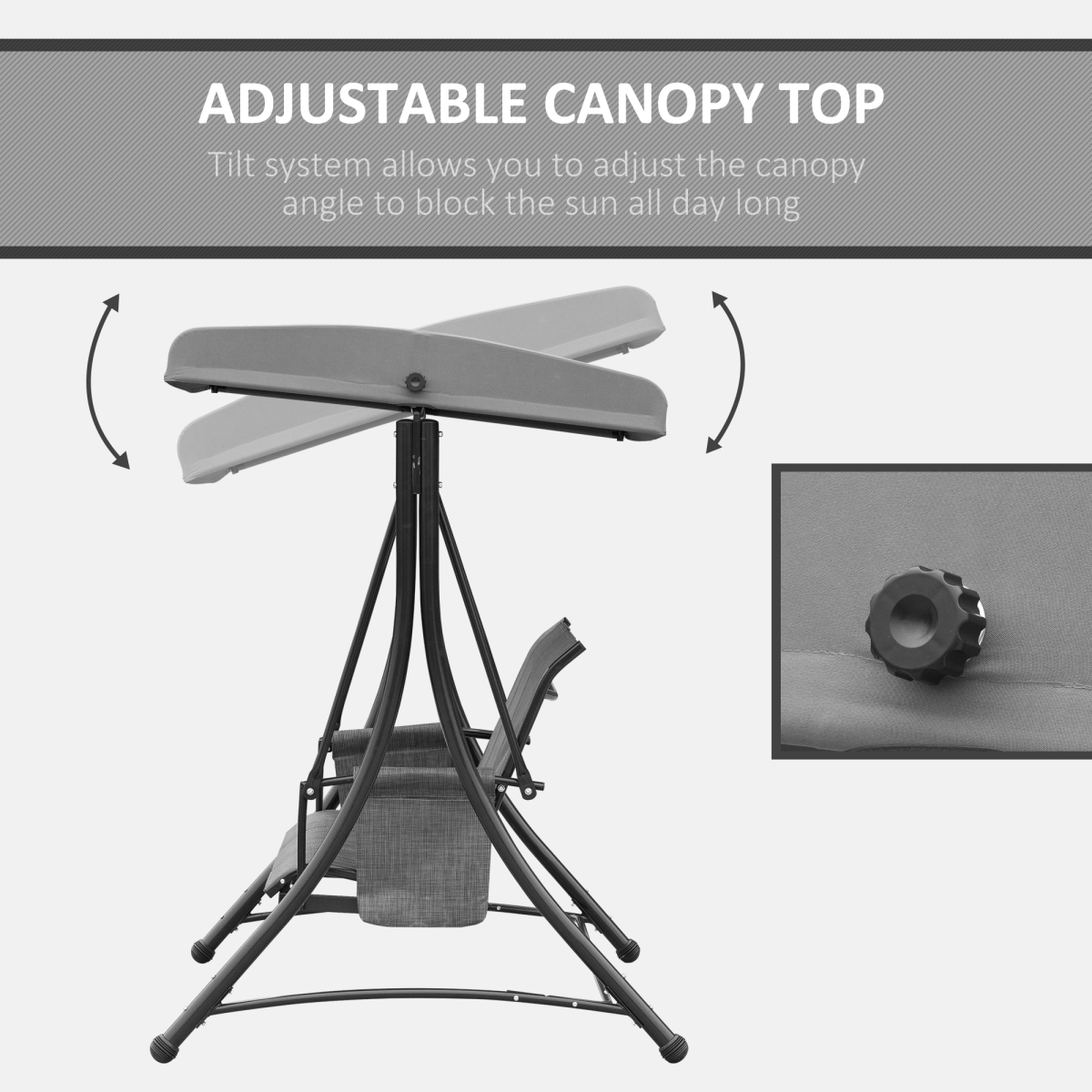 3-Seater Garden Swing Chair with Adjustable Canopy and Steel Frame