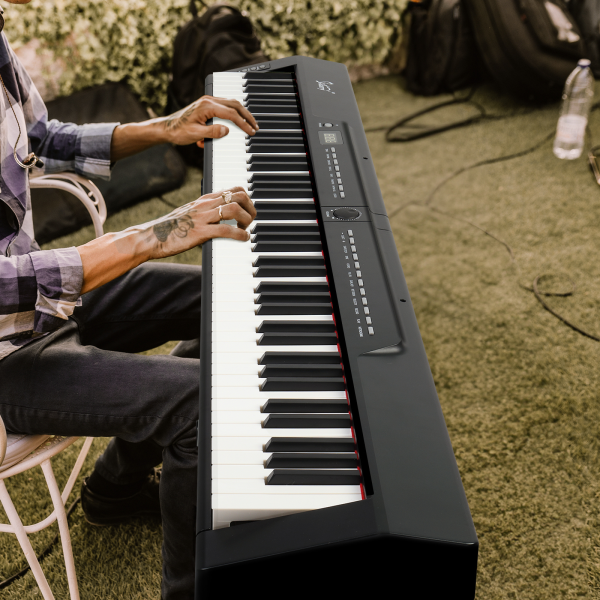 GPP-105 88 Key Full Size Semi-Weighted Standard Keyboards Digital Piano with Dual-tube X-Shape Stand, MIDI Bluetooth, Headphone,for Piano Lover Black color