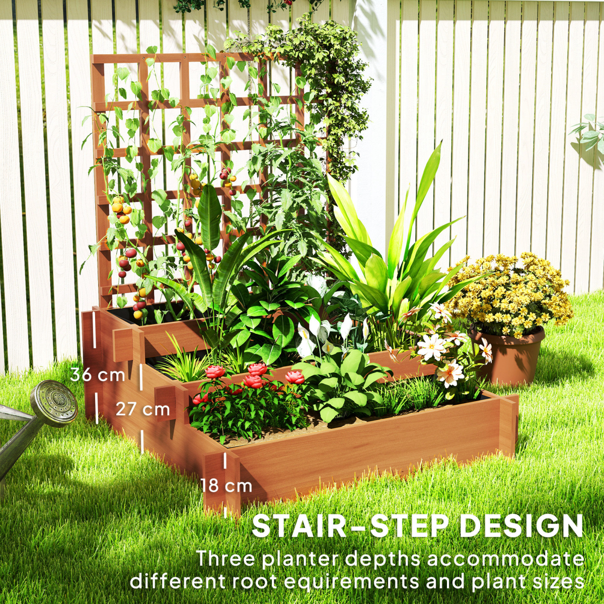 Outsunny Fir Wood Climbing Plant Trellis with 3 Planters, Brown