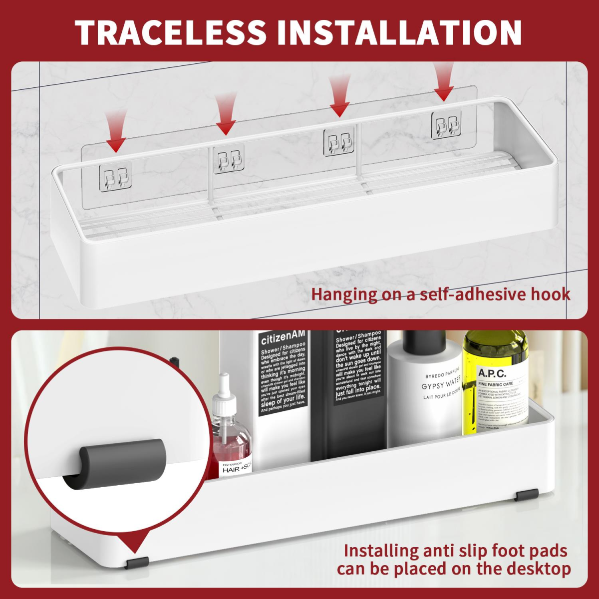 Vinsani Rustproof Stainless Steel Shower Caddy Shelves