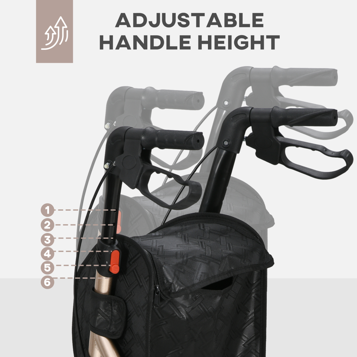 HOMCOM Aluminium 3-Wheel Folding Rollator with Adjustable Handle, Bag