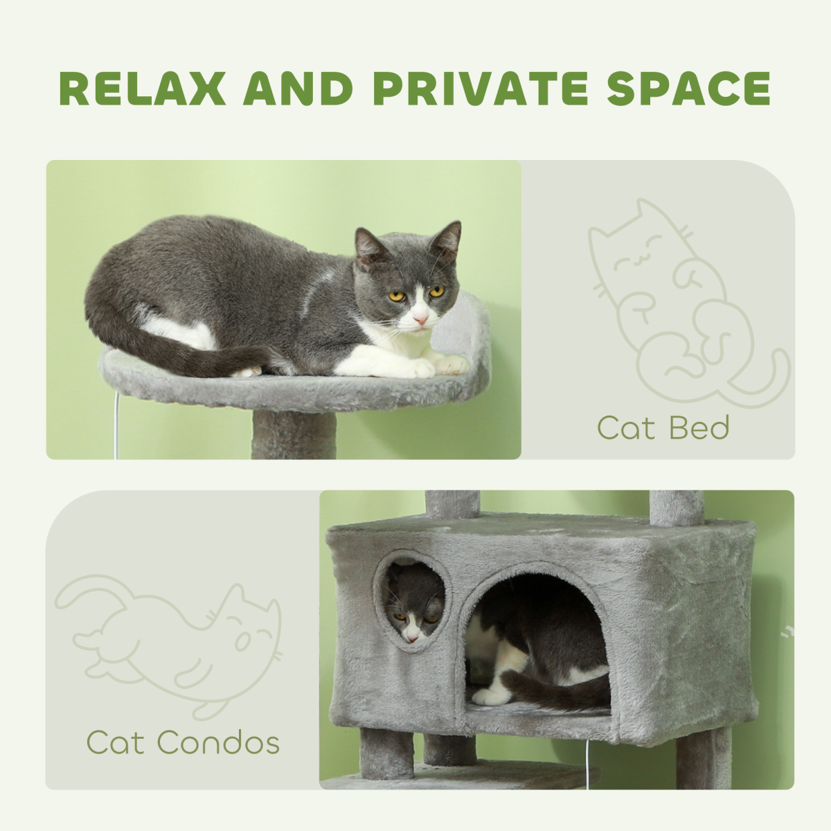 PawHut 138cm Cat Tree with Condos, Bed and Scratching Posts, Light Grey