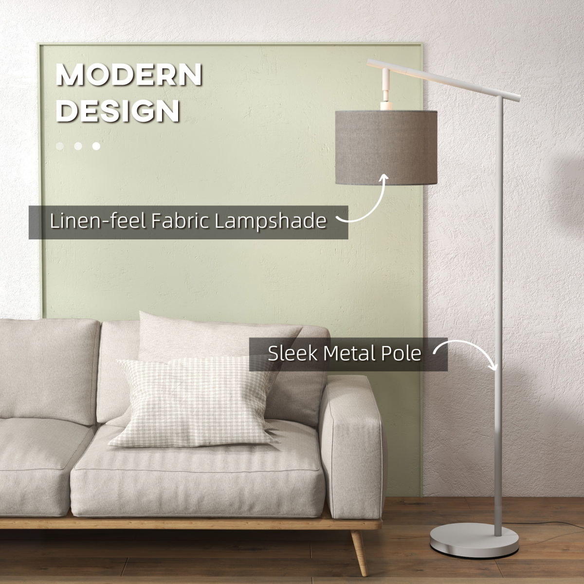 HOMCOM Floor Lamp with 350� Rotating Lampshade, LED Bulb Included, Grey