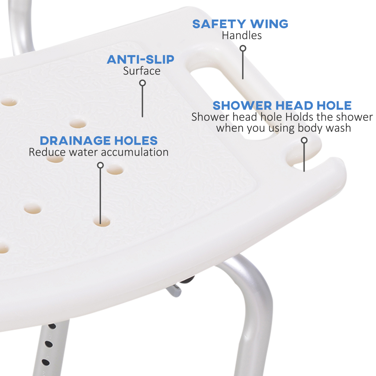 Adjustable Bath Shower Chair with Suction Feet and Drainage Holes