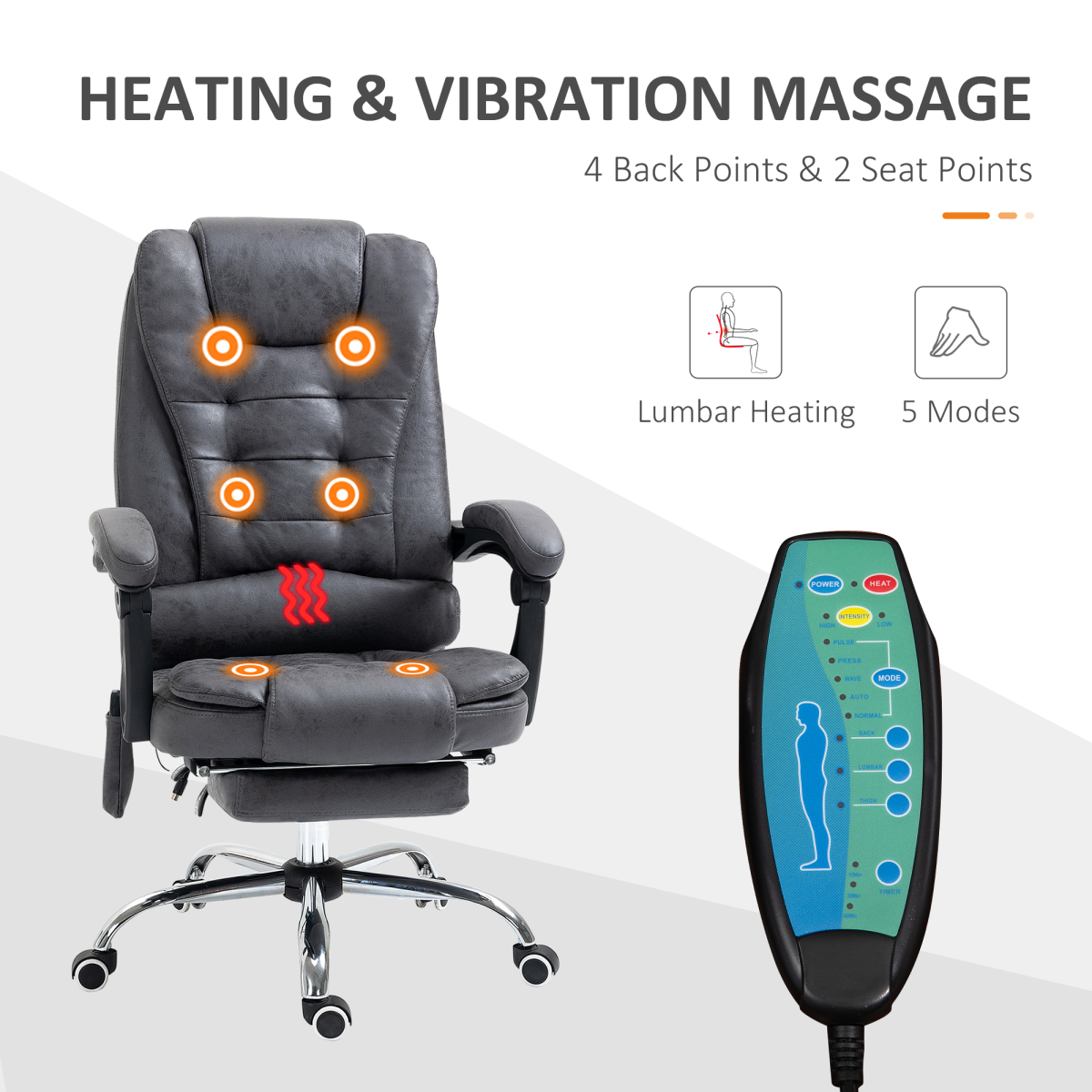 Vinsetto High Back Heated Massage Reclining Office Chair, Dark Grey