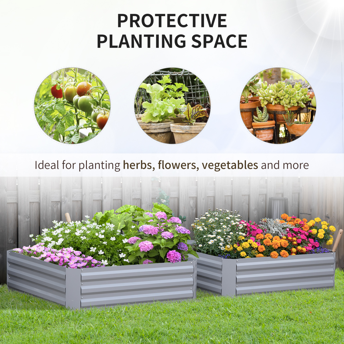 Outsunny Set of 2 Metal Raised Garden Bed Frames, 100cm x 100cm x 30cm, Powder-Coated Steel, Outdoor Use