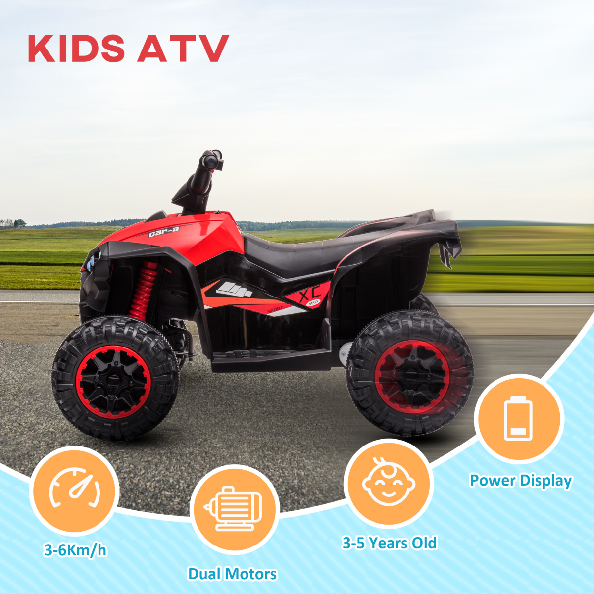 HOMCOM 12V Kids Electric Quad Bike Ride On ATV, LED Lights, 3-5 Years
