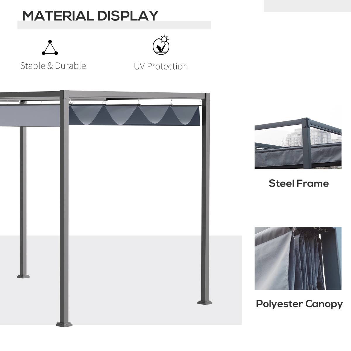 Outsunny 4 x 3m Grey Metal Pergola Gazebo with Retractable UV-Resistant Canopy for Patio Outdoor Use