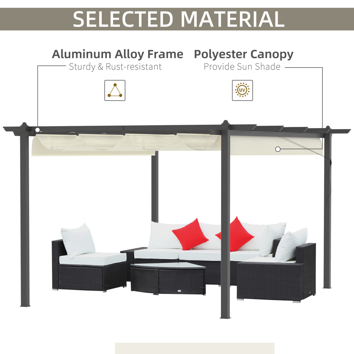 Outsunny 4 x 3m Aluminum Pergola Gazebo with Retractable Polyester Canopy