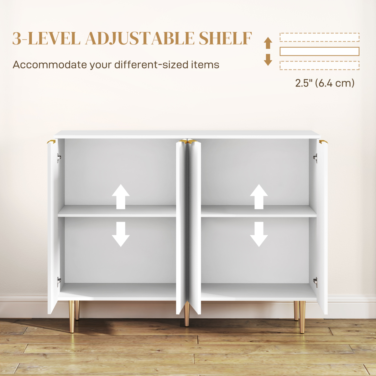 HOMCOM White Buffet Sideboard Cabinet with Adjustable Shelves