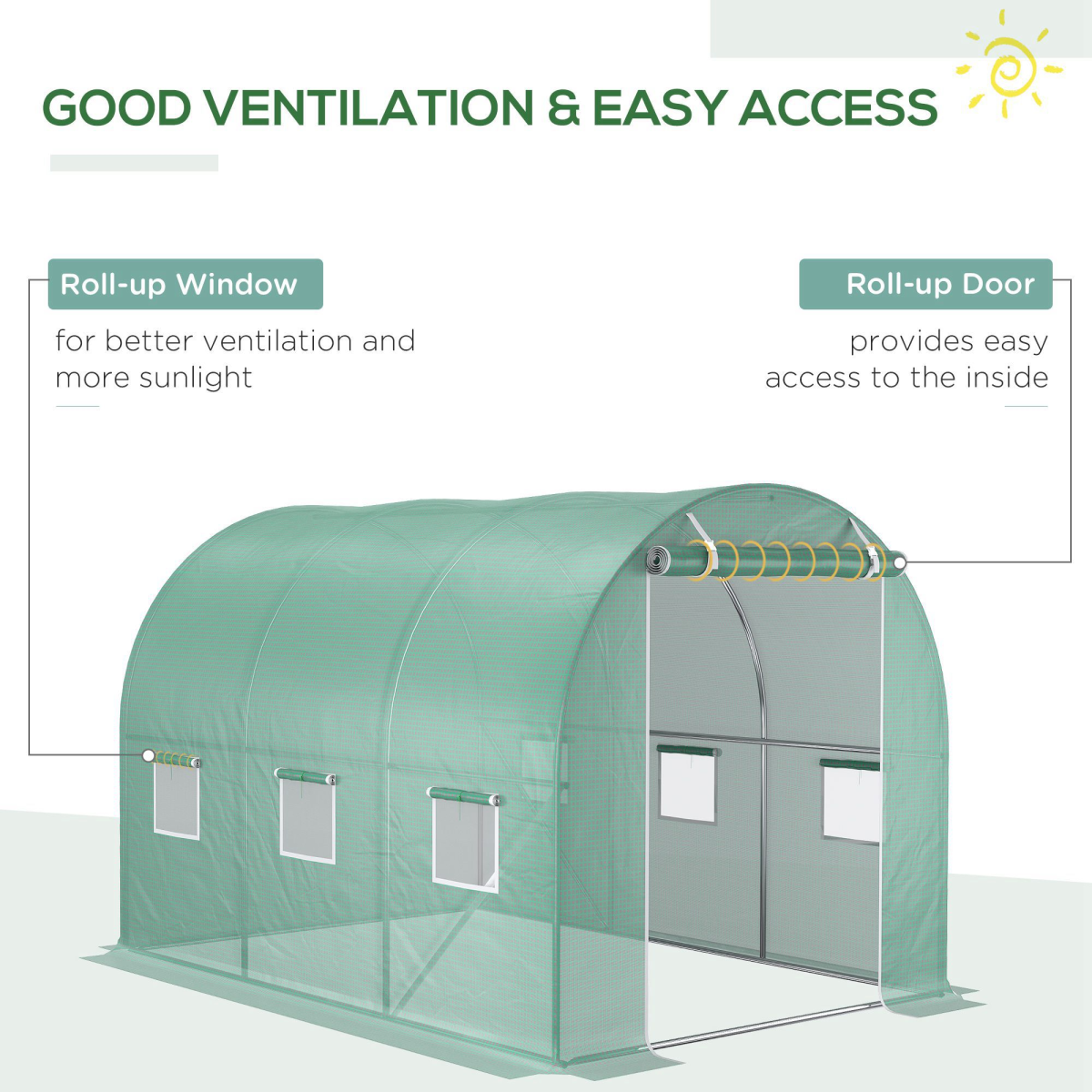Outsunny 10x7ft Tunnel-Style Greenhouse Replacement Cover with Zipped Roll-Up Front Door, 6 Windows and 20cm Overlap Edges