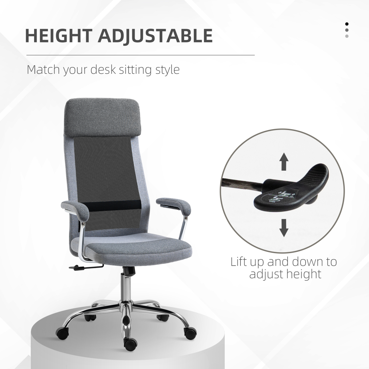 Vinsetto Office Chair Mesh High Back Swivel Task Desk Chair with Armrests, Grey