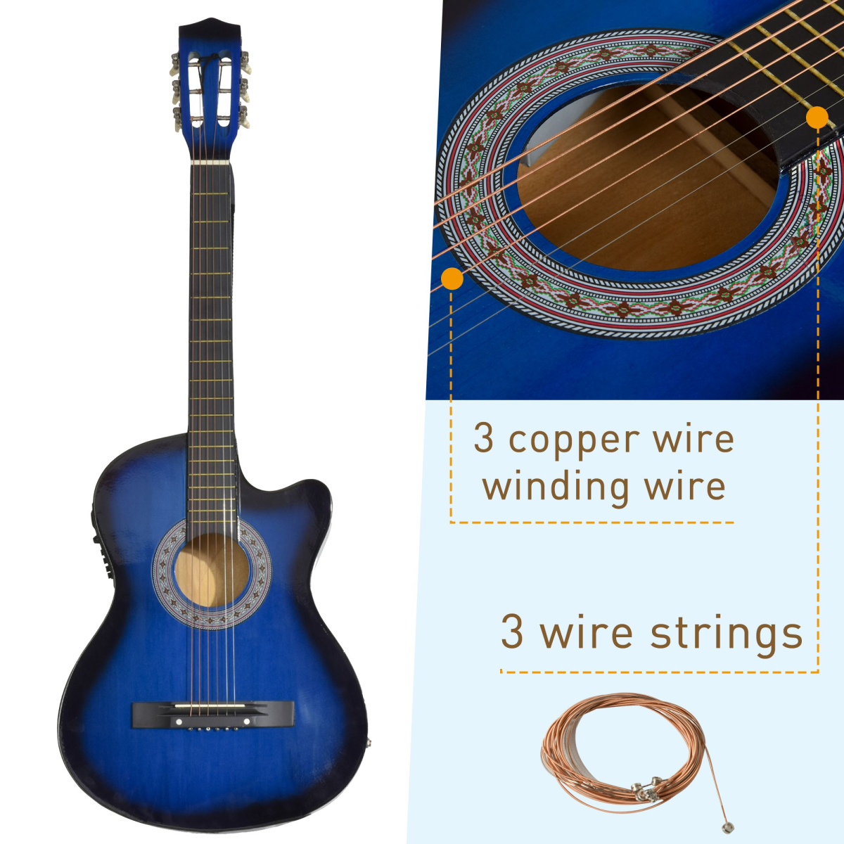 HOMCOM 38 Inch Electric Acoustic Guitar Beginner Set with Carry Case