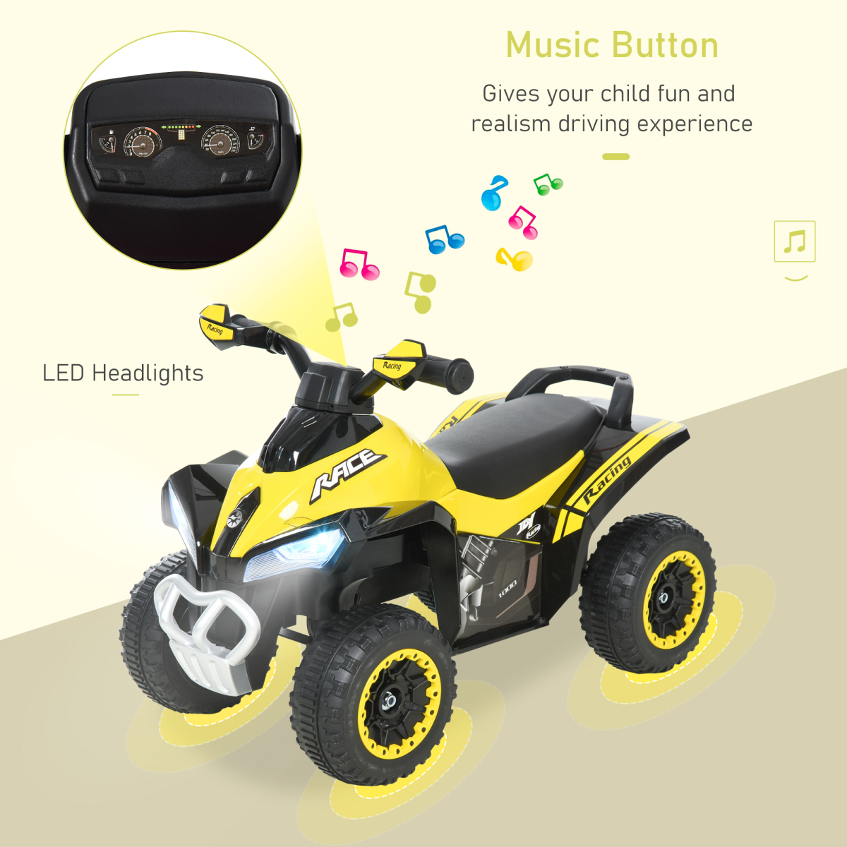Toddler Quad Ride-On Car, Foot-to-Floor, Lights & Music