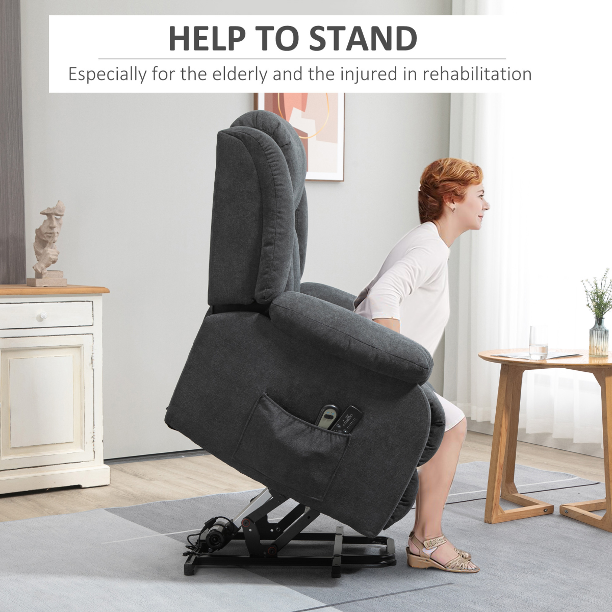 HOMCOM Heavy Duty Lift Recliner Chair with Massage, Dark Grey