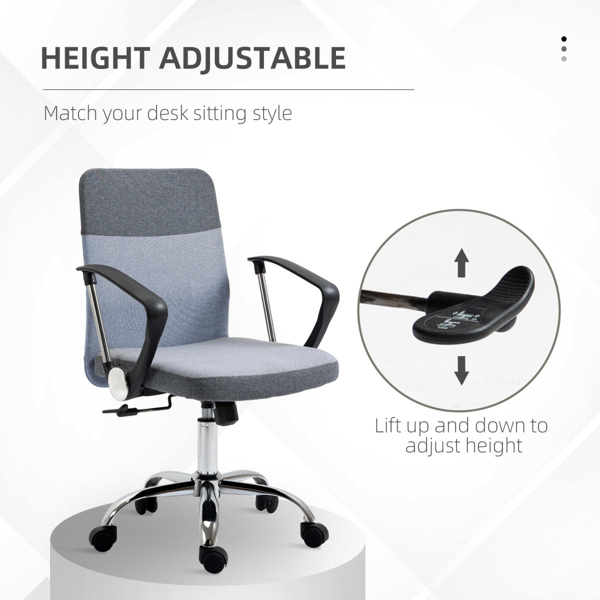 Grey Linen-Effect Swivel Office Chair with Wheels and Rocking Function