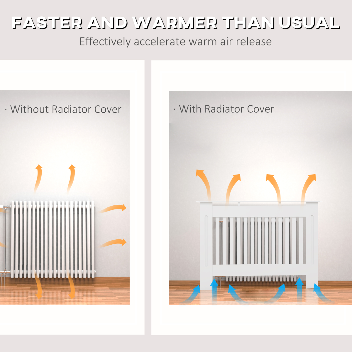 Radiator Cover Cabinet Painted Slatted MDF with Shelf, Lined Grill, 112 x 19 x 81 cm