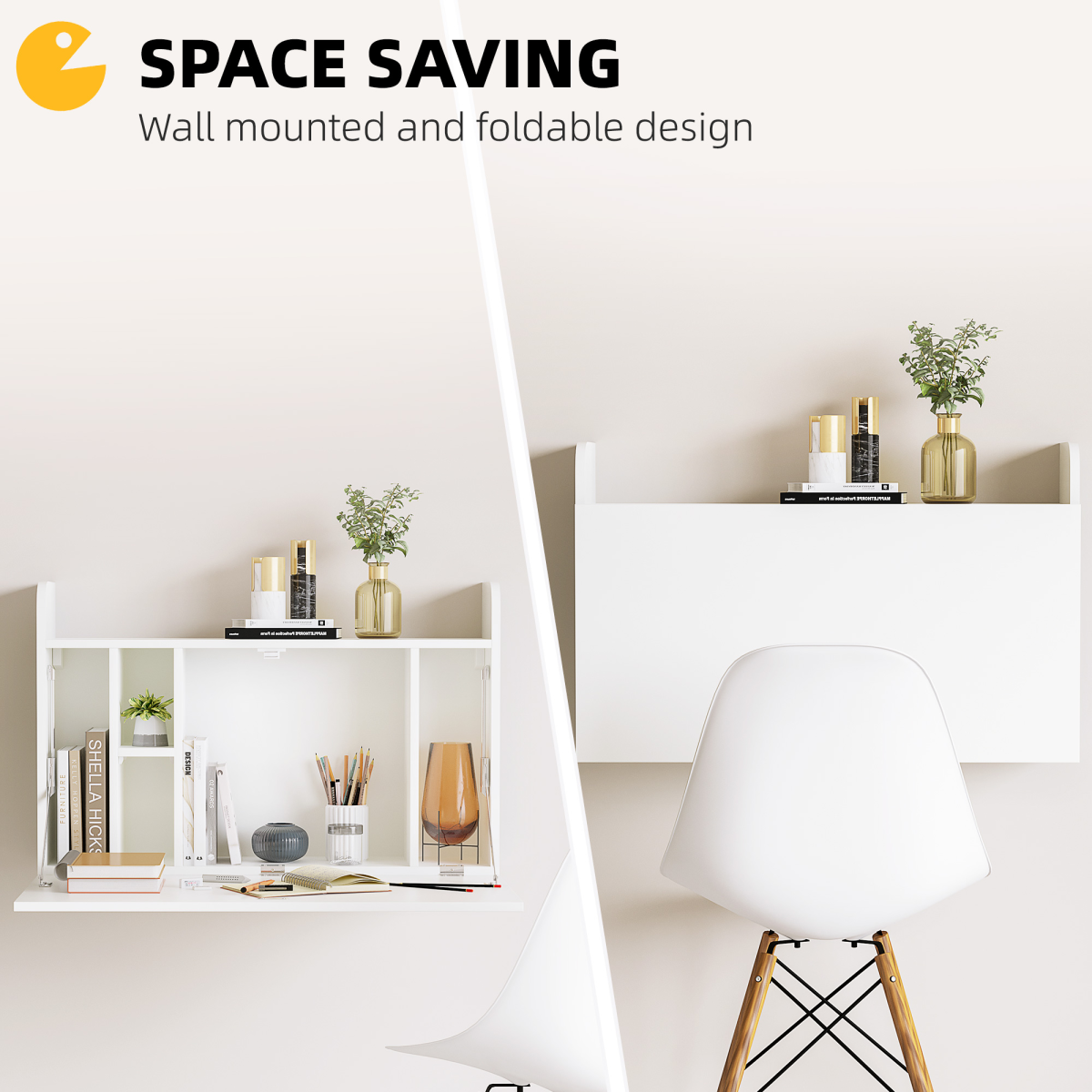 Wall Mounted Fold-Down Floating Computer Desk with Storage