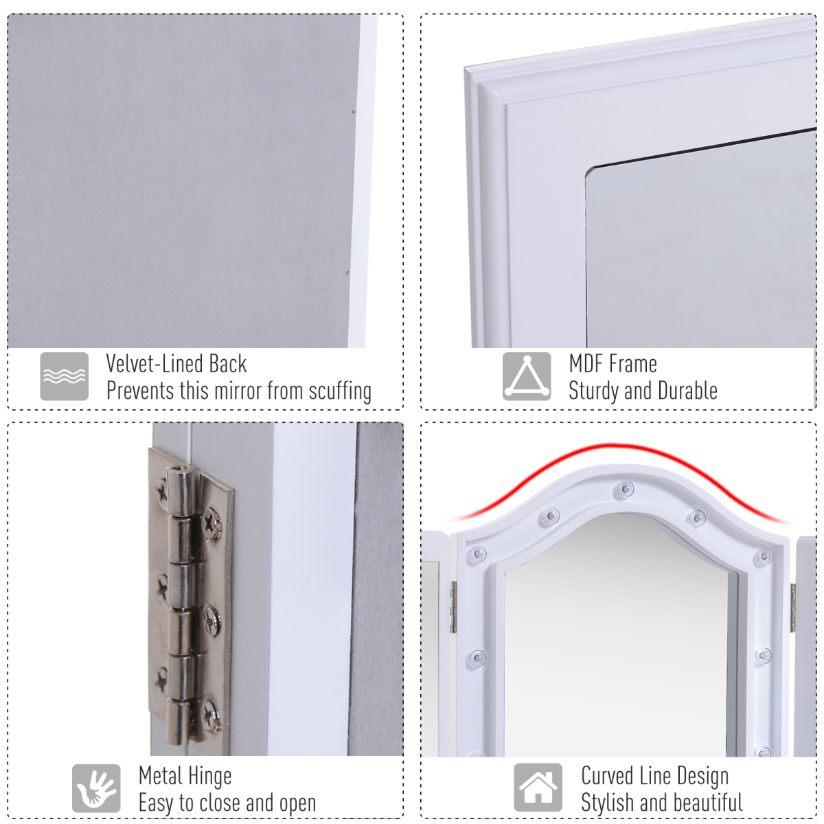 Lighted Tri-Fold Vanity Mirror Large Cosmetic Mirror LED Lights White