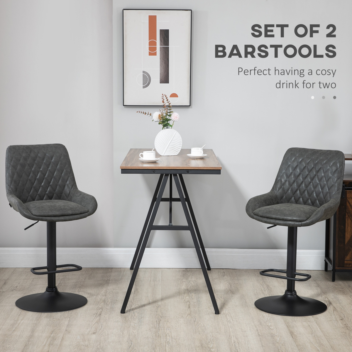 HOMCOM Set of 2 Adjustable 360° Swivel Bar Stools, Grey