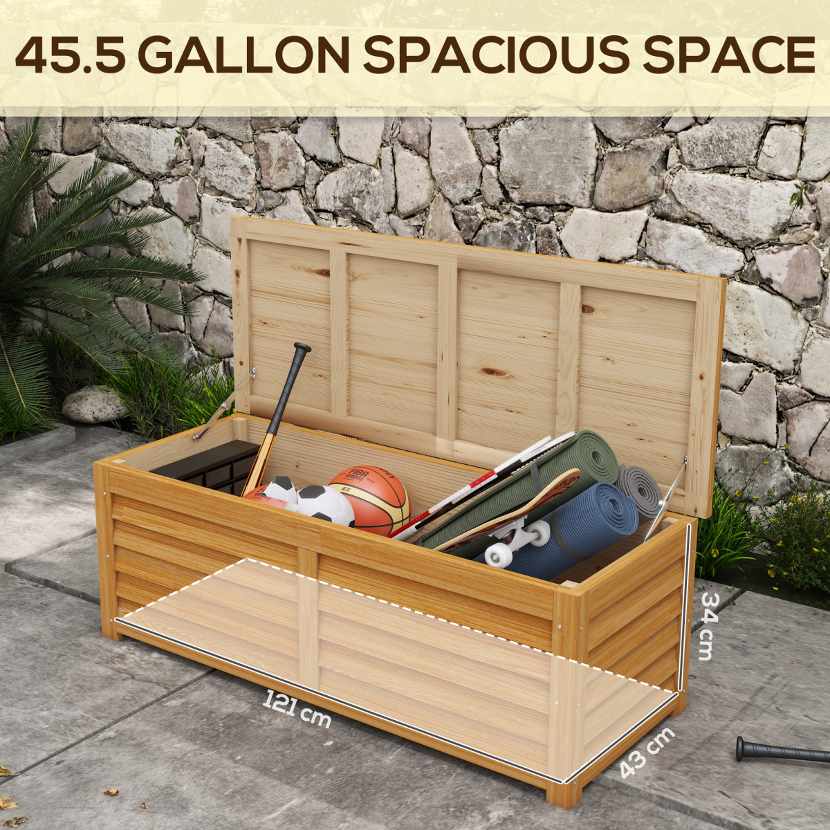Outsunny 292L Fir Wood Outdoor Storage Box for Patio, Poolside