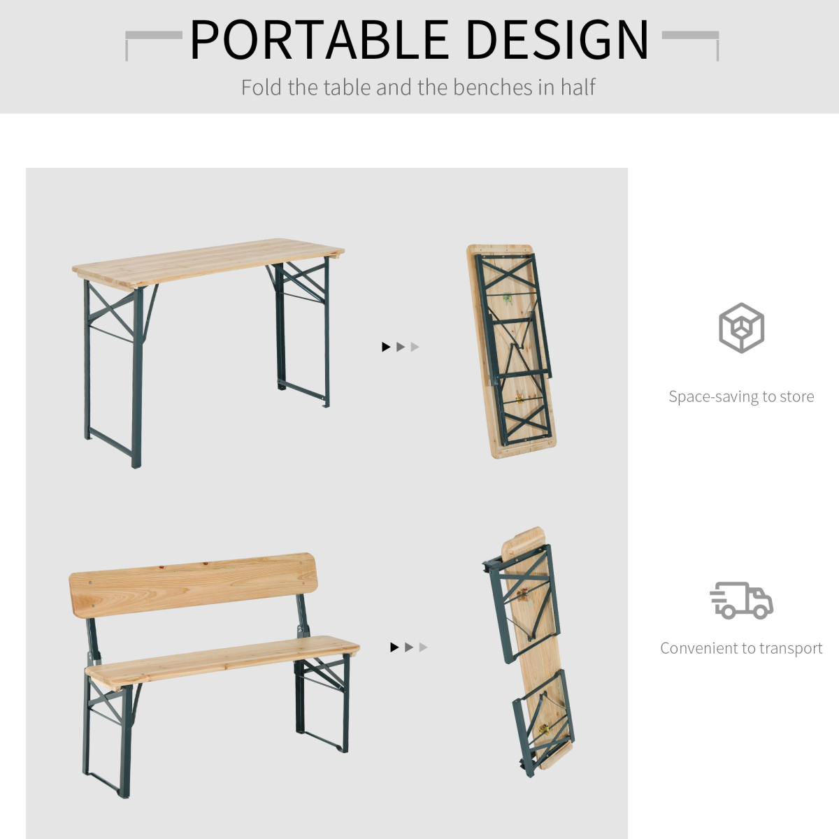 Outsunny 3-Piece Fold-Out Wooden Table and Bench Set