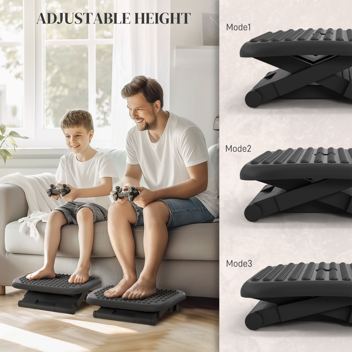 HOMCOM Adjustable Height Foot Rest with Textured Massage Surface, Black