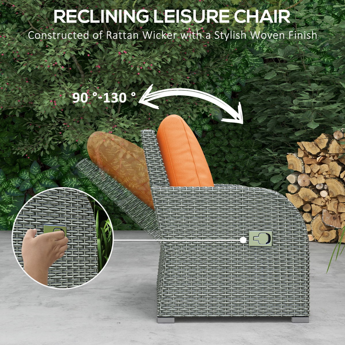 Outsunny 6 Piece Outdoor Rattan Wicker Patio Furniture Set with 3 Seat Sofa, 2 Reclining Armchairs, 2 Footstools and Table