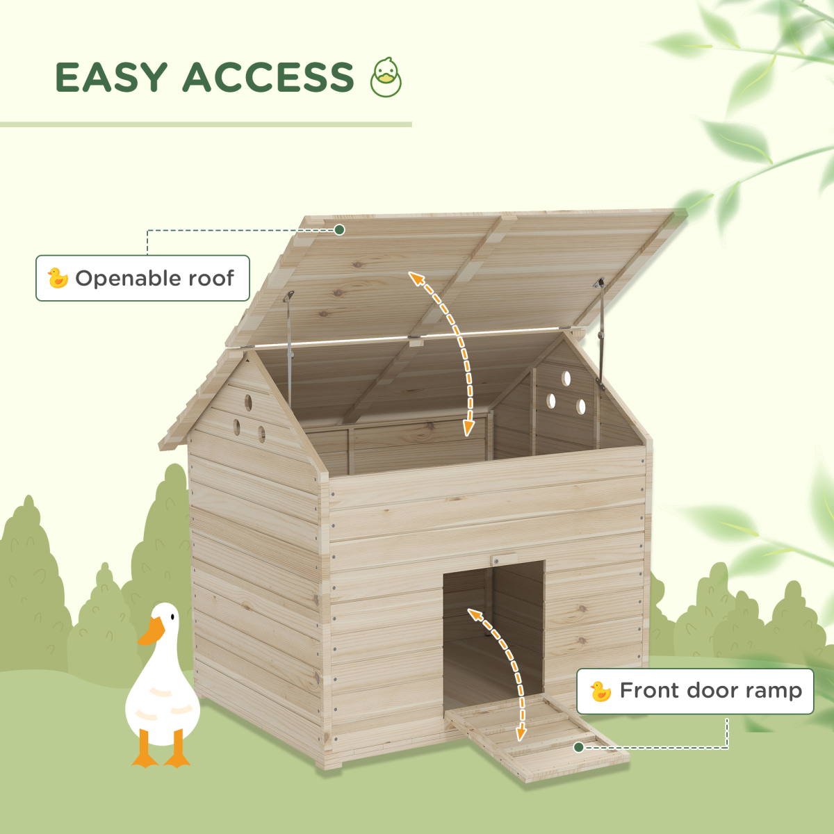 PawHut Wooden Duck House with Openable Roof, Raised Base & Air Holes