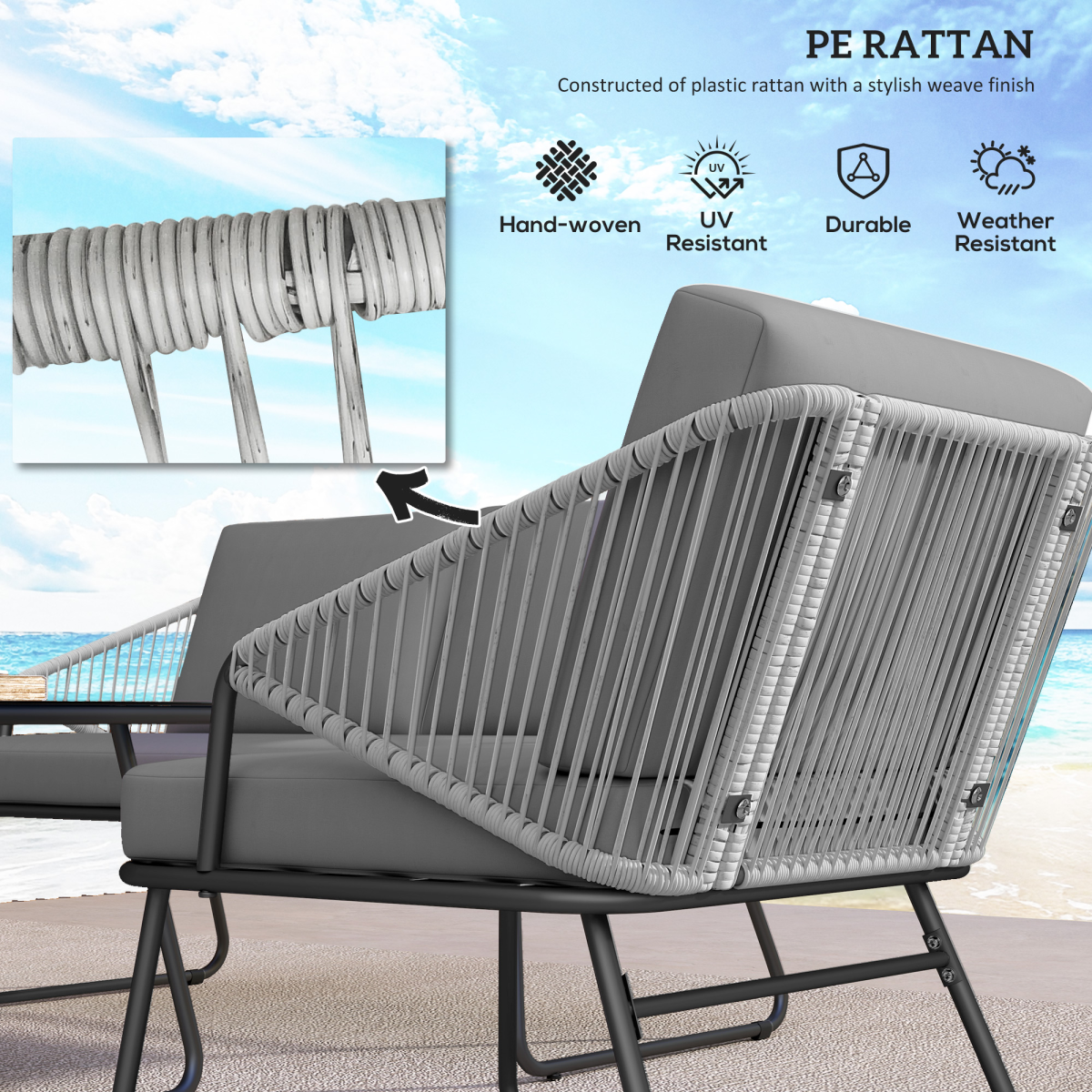 Outsunny 4-Piece Grey Rattan Garden Furniture Set with Cushions