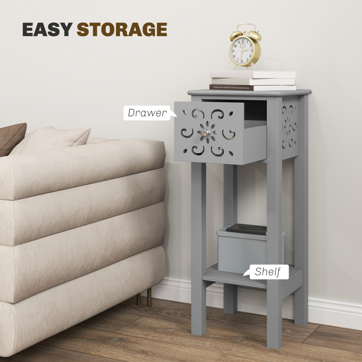 HOMCOM Set of 2 Grey MDF Floral Design Storage Units